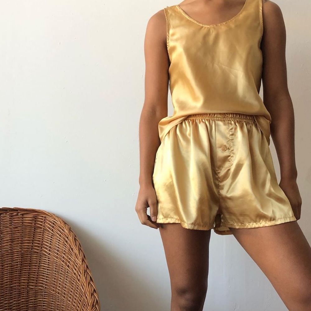 Vintage gold satin 2 piece short & tank Medium